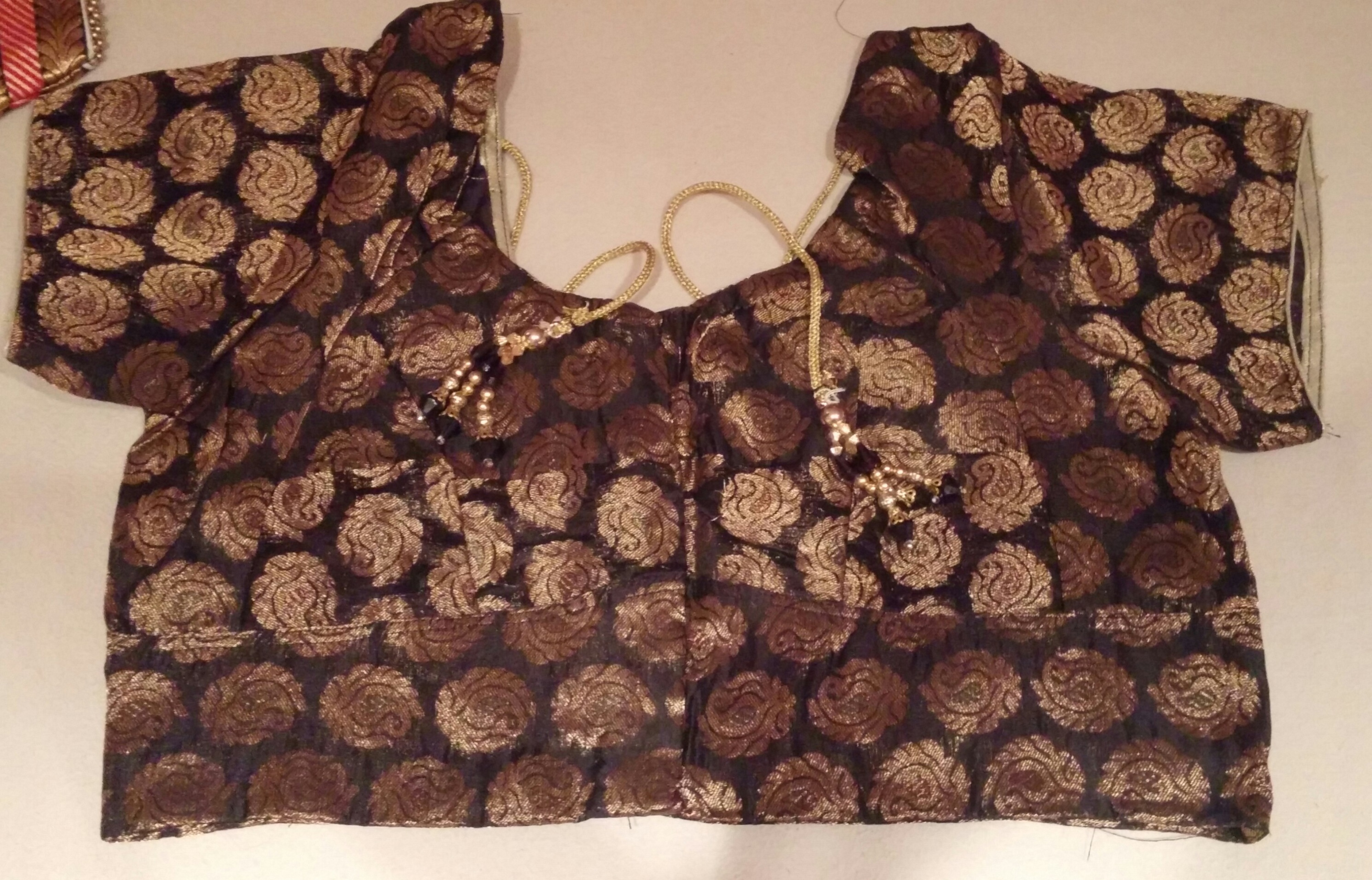 Short sleeve black brocade blouse